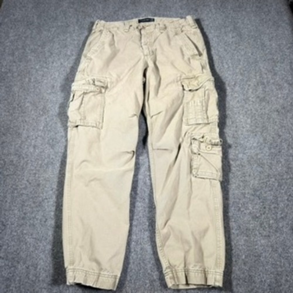 Y2K Abercrombie & Fitch Loose Cargo Pants Mens 33x32 Khaki Tan Fits 32x29